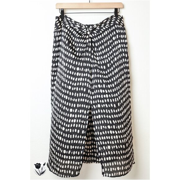 Women's MNG MANGO Midi Skirt Size L Black White Polka Dot High Waist Knot - Picture 1 of 16